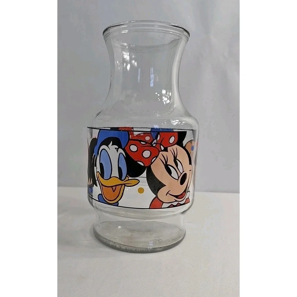 Vintage Mickey Minnie Mouse Donald Disney Anchor‎ Hocking Glass Juice Carafe Jar